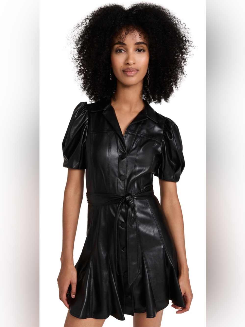Alice + Olivia faux leather puff sleeve mini wrap dress size small